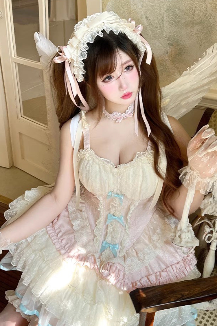 Lolita Jumper Skirt - Sweet Dream Peach, 2 Colors, Bow Detail, Lace Trim, Ruffled - additional product view 9