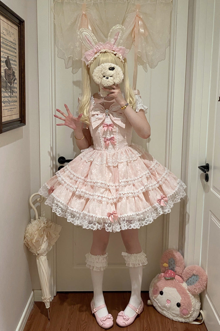 Lolita Jumper Skirt - Sweet Mist Cherry Romance, Pink, Layered, Sweet Style, Bow Detail - additional product view 2