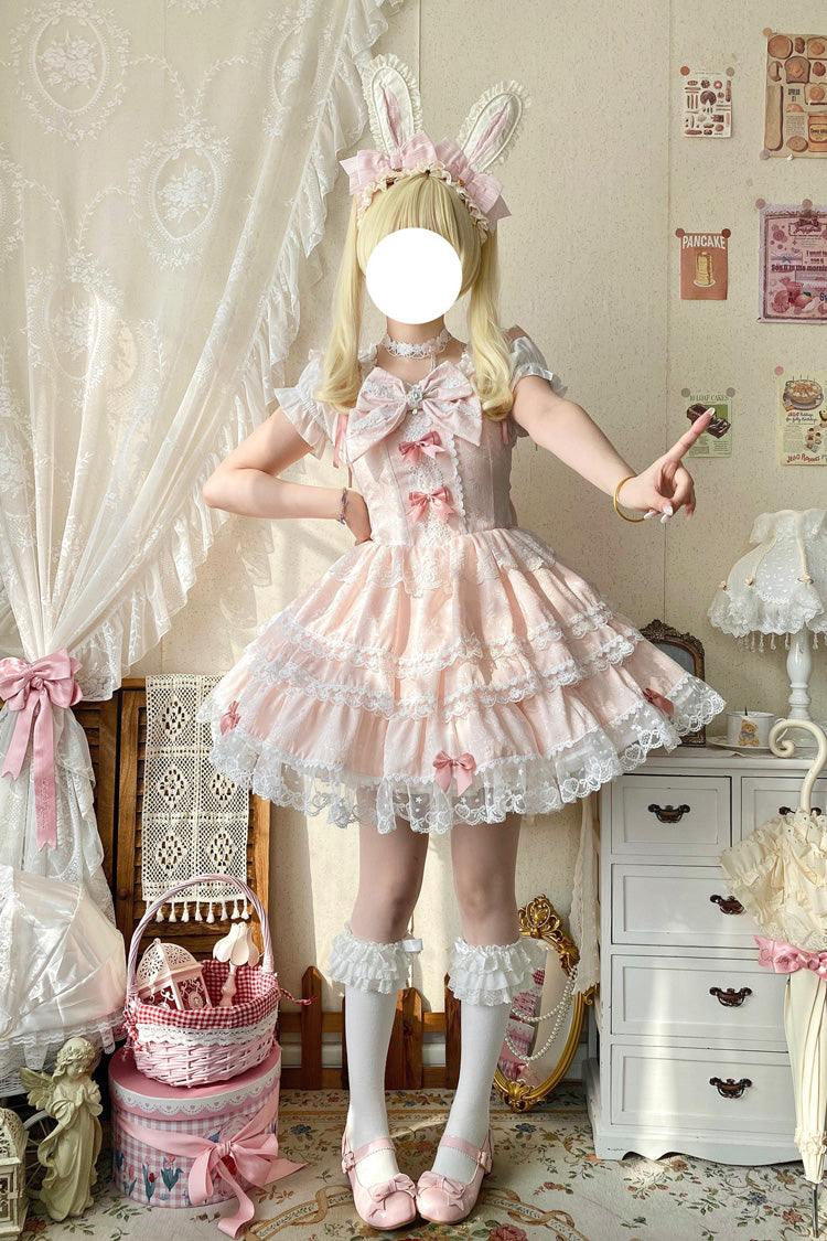 Lolita Jumper Skirt - Sweet Mist Cherry Romance, Pink, Layered, Sweet Style, Bow Detail - additional product view 3