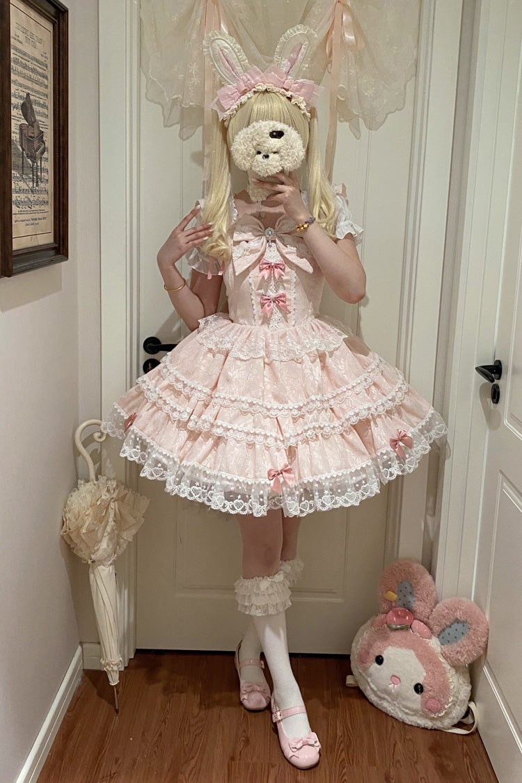 Lolita Jumper Skirt - Sweet Mist Cherry Romance, Pink, Layered, Sweet Style, Bow Detail - additional product view 5