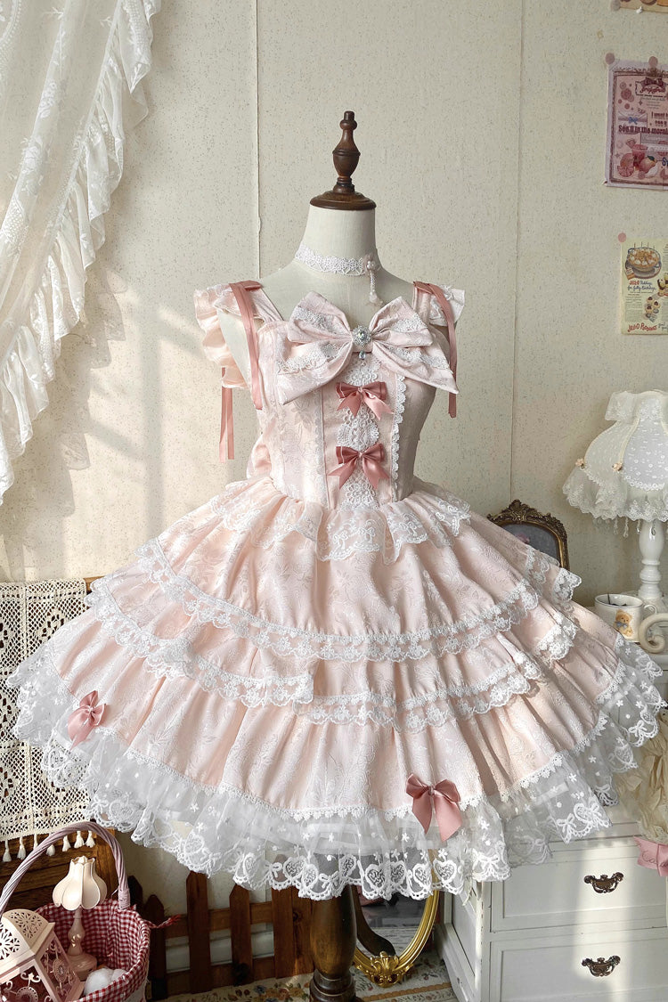 Lolita Jumper Skirt - Sweet Mist Cherry Romance, Pink, Layered, Sweet Style, Bow Detail - main product image