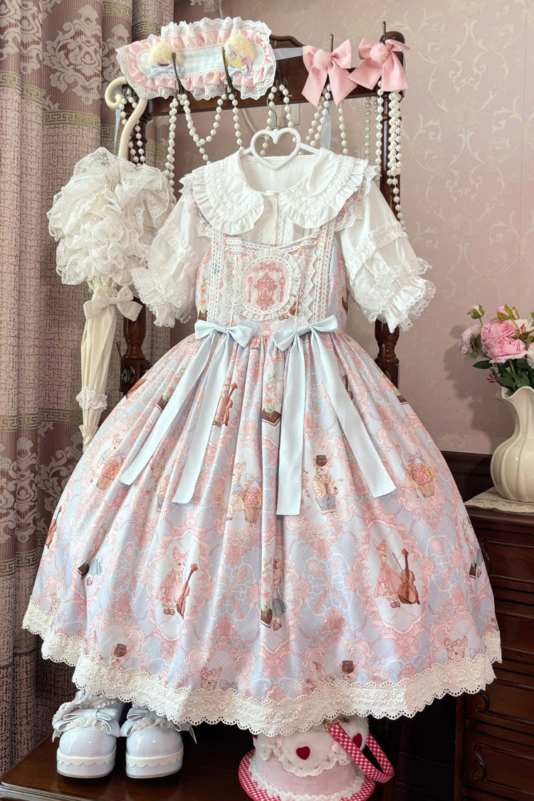 Lolita Jumper Skirt - Sweetheart Party, 3 Colors, Lace Trim, Ruffled, Printed - additional product view 4