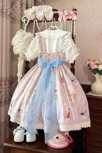 Lolita Jumper Skirt - Sweetheart Party, 3 Colors, Lace Trim, Ruffled, Printed - additional product view 7