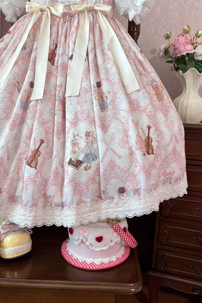 Lolita Jumper Skirt - Sweetheart Party, 3 Colors, Lace Trim, Ruffled, Printed - additional product view 14