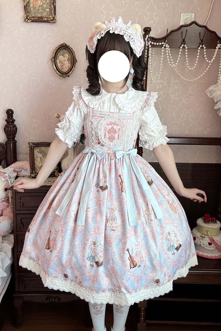 Lolita Jumper Skirt - Sweetheart Party, 3 Colors, Lace Trim, Ruffled, Printed - main product image