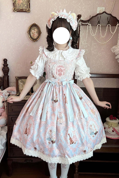 Lolita Jumper Skirt - Sweetheart Party, 3 Colors, Lace Trim, Ruffled, Printed - main product image