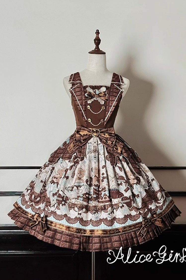 Lolita Jumper Skirt - Teddy Bear Chocolate, Brown, Sweet Style, Bow Detail, Ruffled - additional product view 3