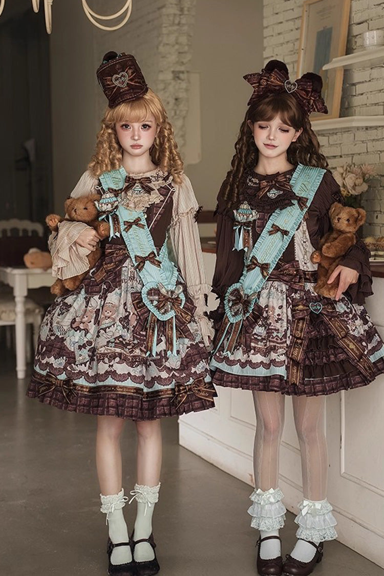 Lolita Jumper Skirt - Teddy Bear Chocolate, Brown, Sweet Style, Bow Detail, Ruffled - additional product view 4