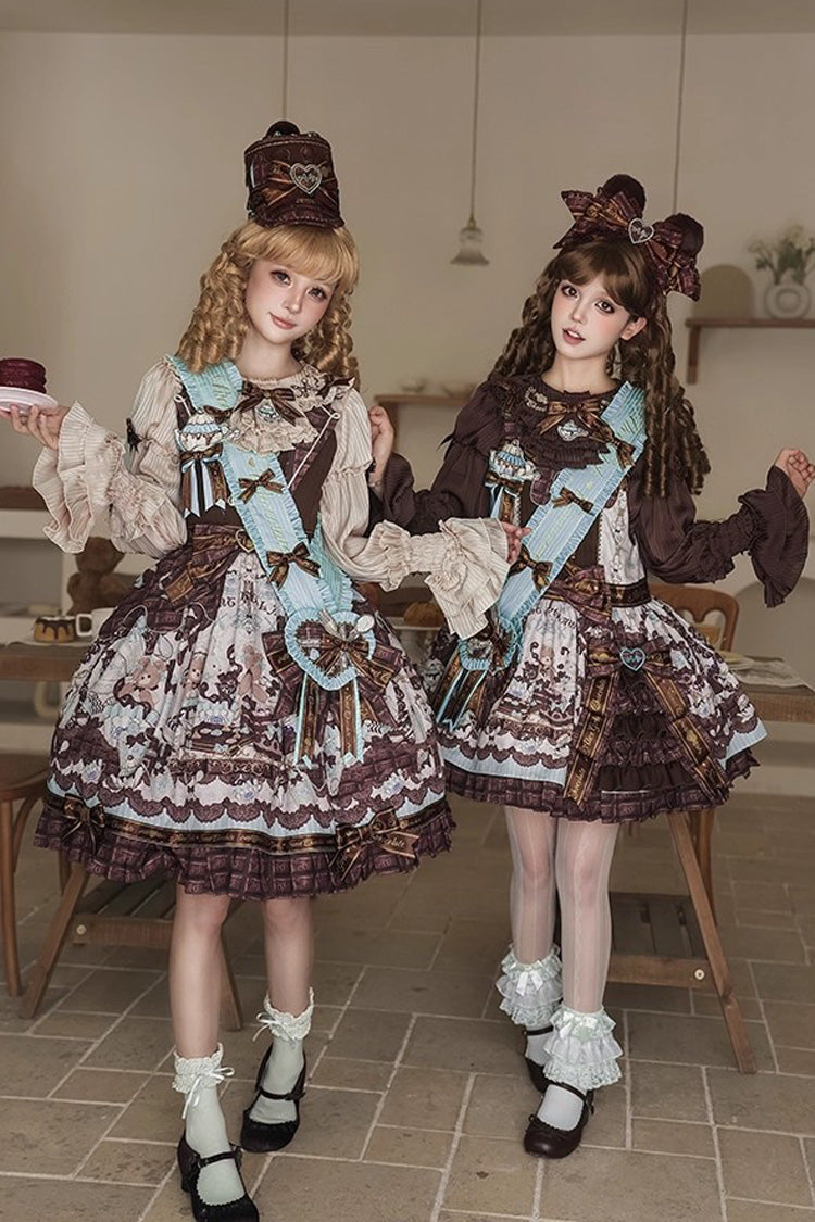 Lolita Jumper Skirt - Teddy Bear Chocolate, Brown, Sweet Style, Bow Detail, Ruffled - additional product view 5