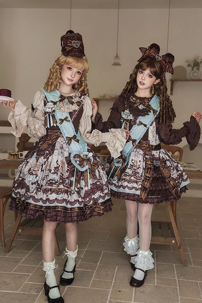 Lolita Jumper Skirt - Teddy Bear Chocolate, Brown, Sweet Style, Bow Detail, Ruffled - additional product view 5