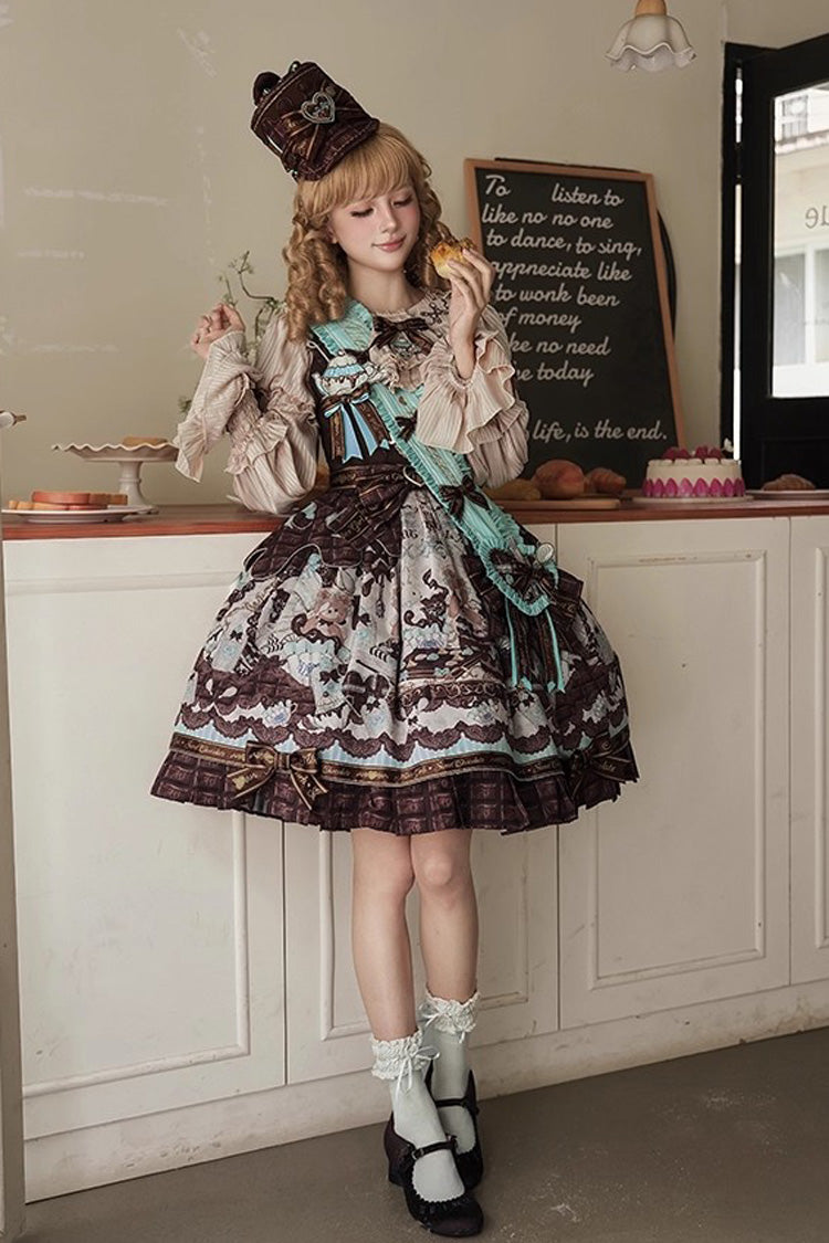 Lolita Jumper Skirt - Teddy Bear Chocolate, Brown, Sweet Style, Bow Detail, Ruffled - additional product view 8