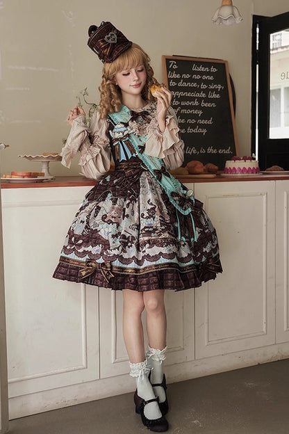 Lolita Jumper Skirt - Teddy Bear Chocolate, Brown, Sweet Style, Bow Detail, Ruffled - additional product view 8