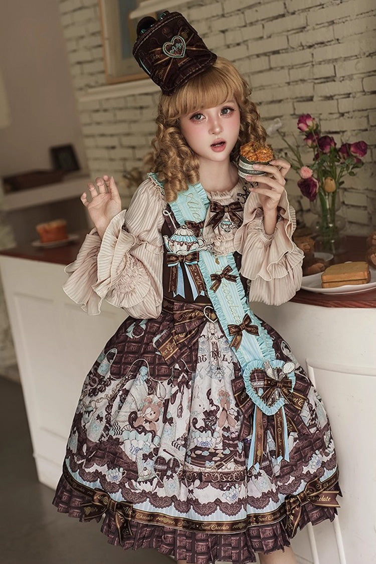 Lolita Jumper Skirt - Teddy Bear Chocolate, Brown, Sweet Style, Bow Detail, Ruffled - additional product view 9