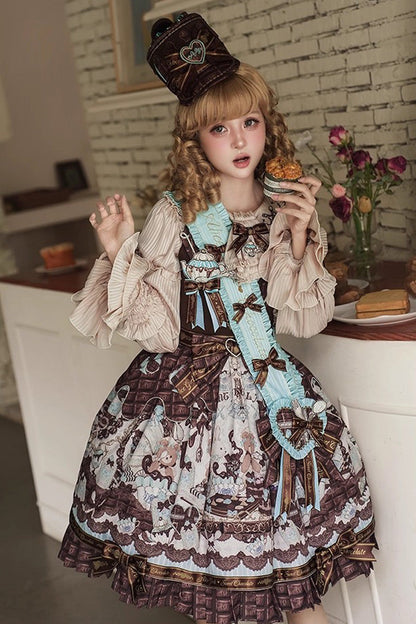 Lolita Jumper Skirt - Teddy Bear Chocolate, Brown, Sweet Style, Bow Detail, Ruffled - additional product view 9