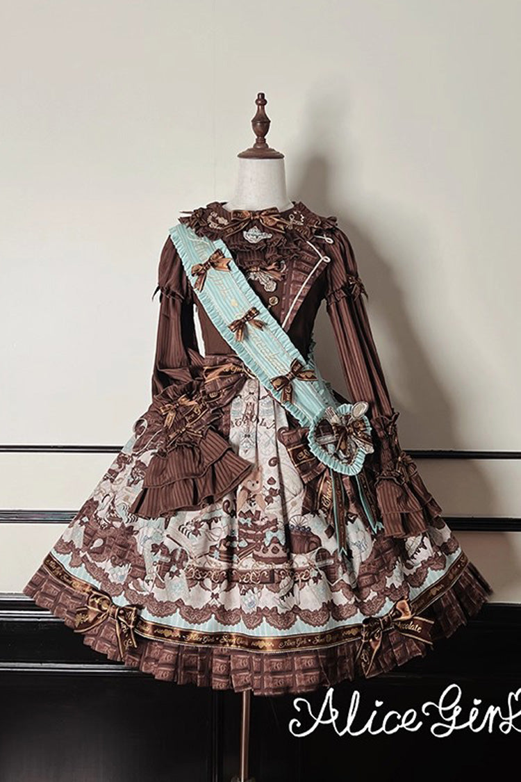 Lolita Jumper Skirt - Teddy Bear Chocolate, Brown, Sweet Style, Bow Detail, Ruffled - additional product view 10