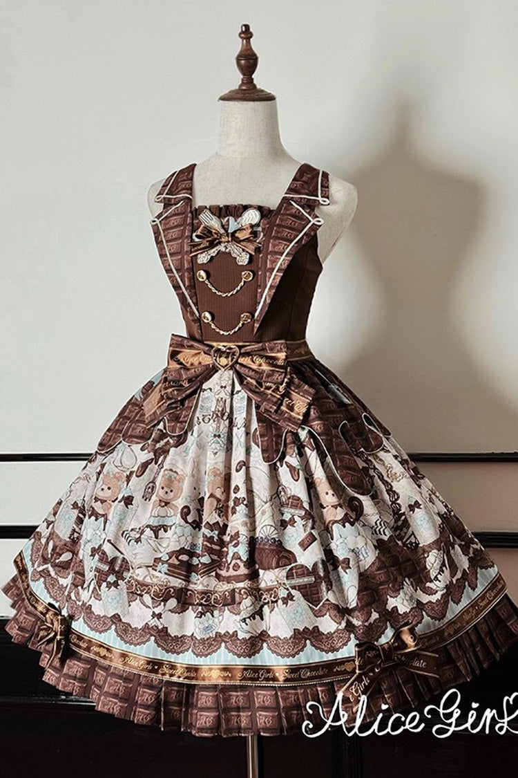 Lolita Jumper Skirt - Teddy Bear Chocolate, Brown, Sweet Style, Bow Detail, Ruffled - additional product view 12