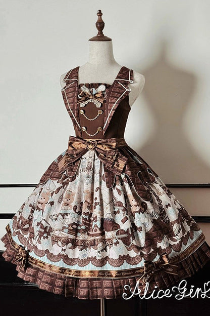 Lolita Jumper Skirt - Teddy Bear Chocolate, Brown, Sweet Style, Bow Detail, Ruffled - additional product view 12