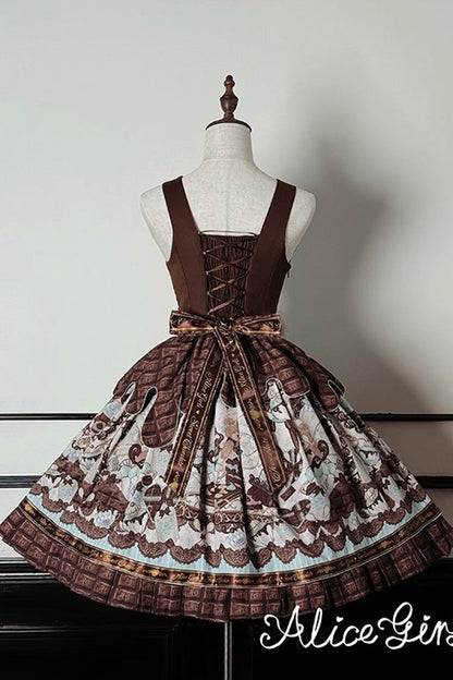 Lolita Jumper Skirt - Teddy Bear Chocolate, Brown, Sweet Style, Bow Detail, Ruffled - additional product view 14