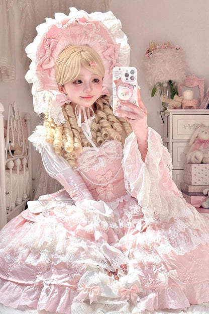 Lolita Jumper Skirt - Ten Miles Of Peach Blossoms, Pink, Embroidered, Layered, Sweet Style - additional product view 3