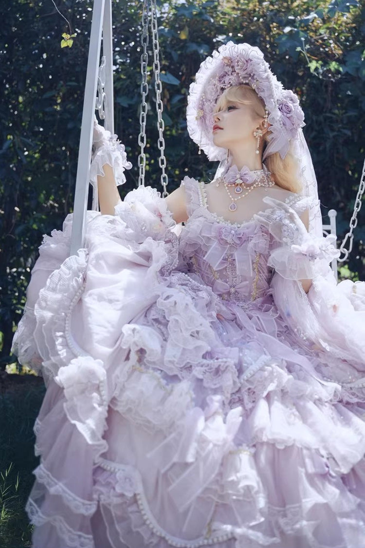 Lolita Jumper Skirt - The Runaway Princess, Purple, Plus Size, Bow Detail, Lace Trim - additional product view 2
