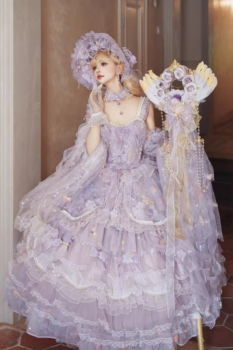 Lolita Jumper Skirt - The Runaway Princess, Purple, Plus Size, Bow Detail, Lace Trim - main product image
