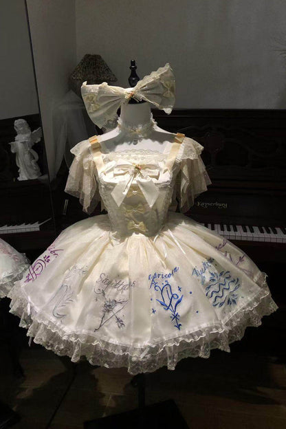 Lolita Jumper Skirt - The Twelve Zodiac Signs, Champagne, Ruffled, Printed, Embroidered - additional product view 3