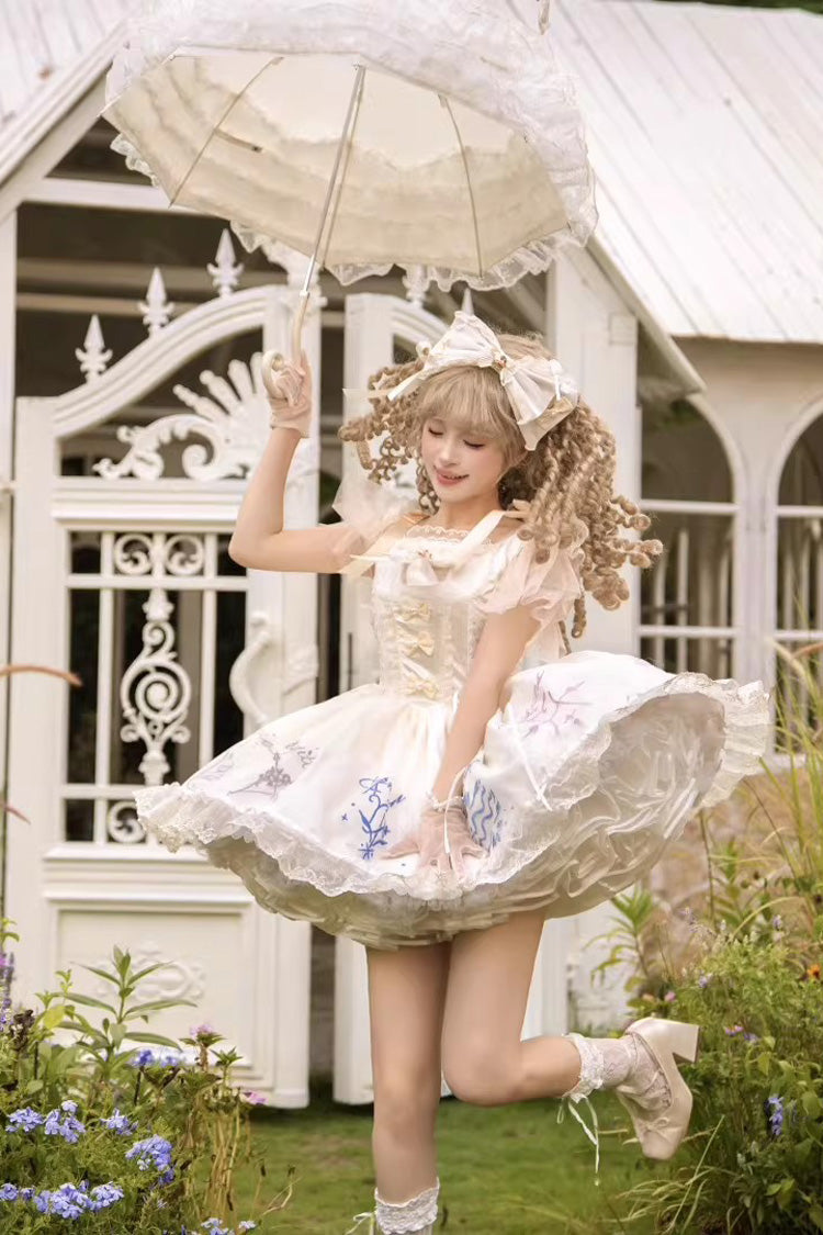 Lolita Jumper Skirt - The Twelve Zodiac Signs, Champagne, Ruffled, Printed, Embroidered - additional product view 6
