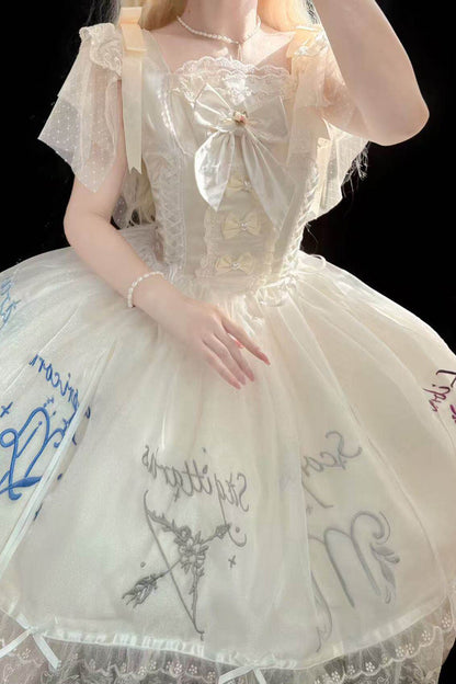 Lolita Jumper Skirt - The Twelve Zodiac Signs, Champagne, Ruffled, Printed, Embroidered - additional product view 8