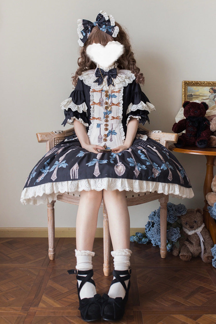Lolita Jumper Skirt - The Witch’s Banquet, Blue, Embroidered, Sweet Style, Bow Detail - additional product view 2