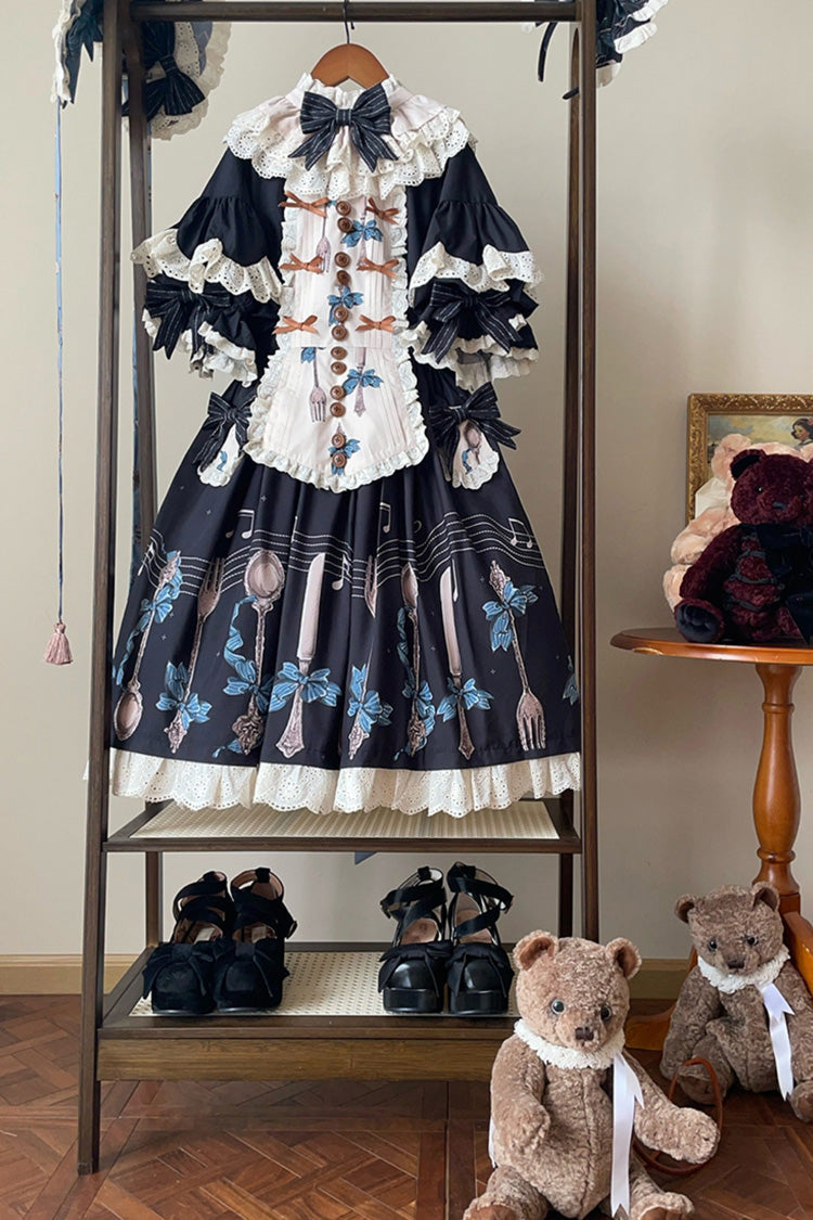 Lolita Jumper Skirt - The Witch’s Banquet, Blue, Embroidered, Sweet Style, Bow Detail - additional product view 3
