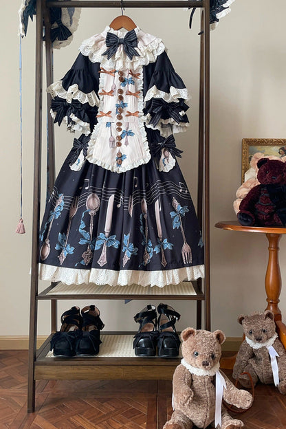 Lolita Jumper Skirt - The Witch’s Banquet, Blue, Embroidered, Sweet Style, Bow Detail - additional product view 3