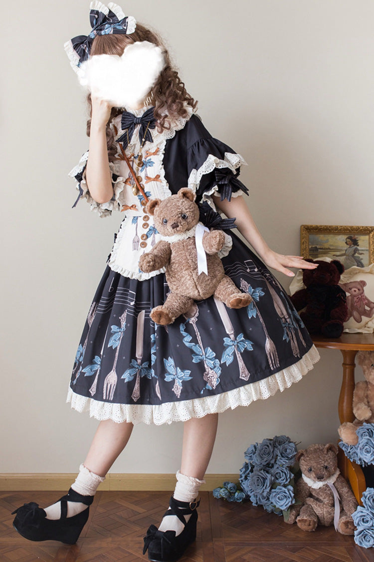 Lolita Jumper Skirt - The Witch’s Banquet, Blue, Embroidered, Sweet Style, Bow Detail - additional product view 4