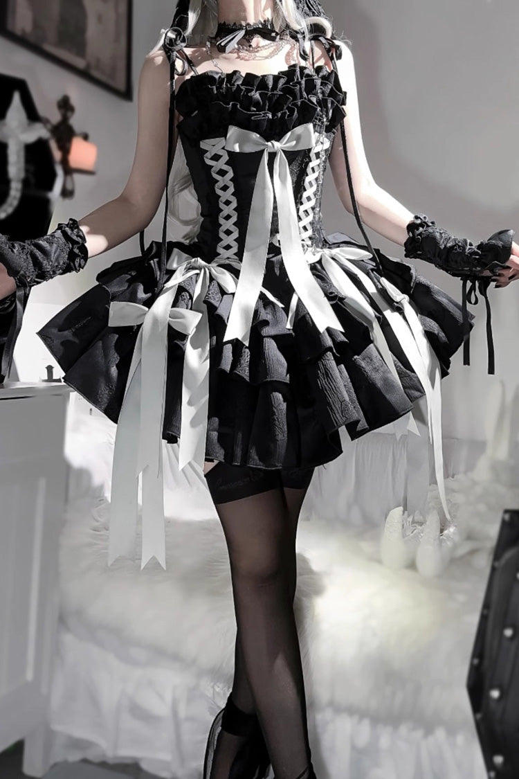 Lolita Jumper Skirt - Thousand Paper Cranes, 4 Colors, Layered, Lace-Up, Gothic Style - additional product view 2