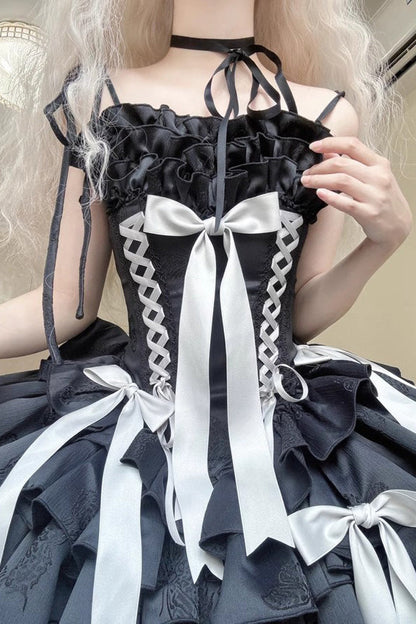 Lolita Jumper Skirt - Thousand Paper Cranes, 4 Colors, Layered, Lace-Up, Gothic Style - additional product view 3