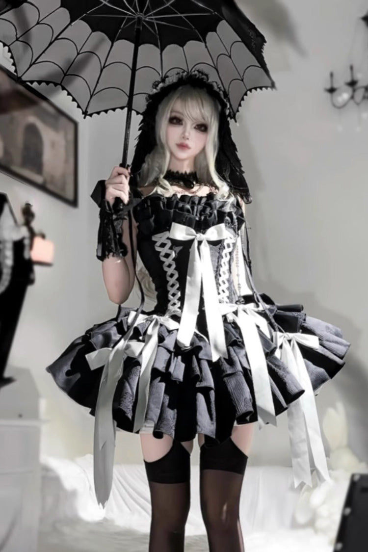 Lolita Jumper Skirt - Thousand Paper Cranes, 4 Colors, Layered, Lace-Up, Gothic Style - additional product view 4