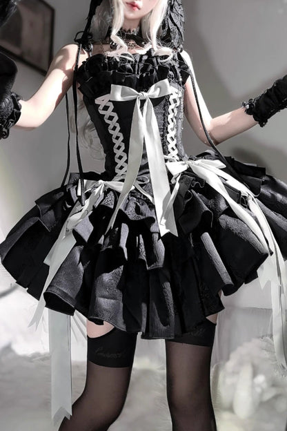 Lolita Jumper Skirt - Thousand Paper Cranes, 4 Colors, Layered, Lace-Up, Gothic Style - main product image