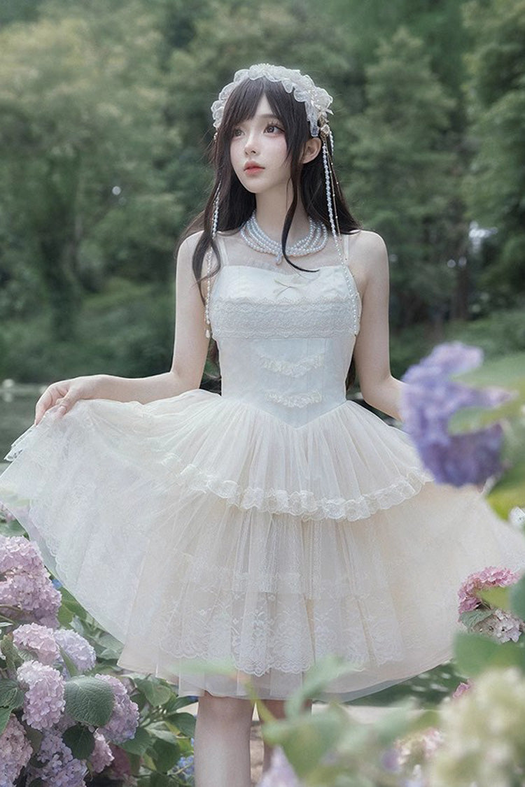 Lolita Jumper Skirt - Tower Multi-layer, Ivory, Short Version, Short Length, Embroidered - additional product view 2
