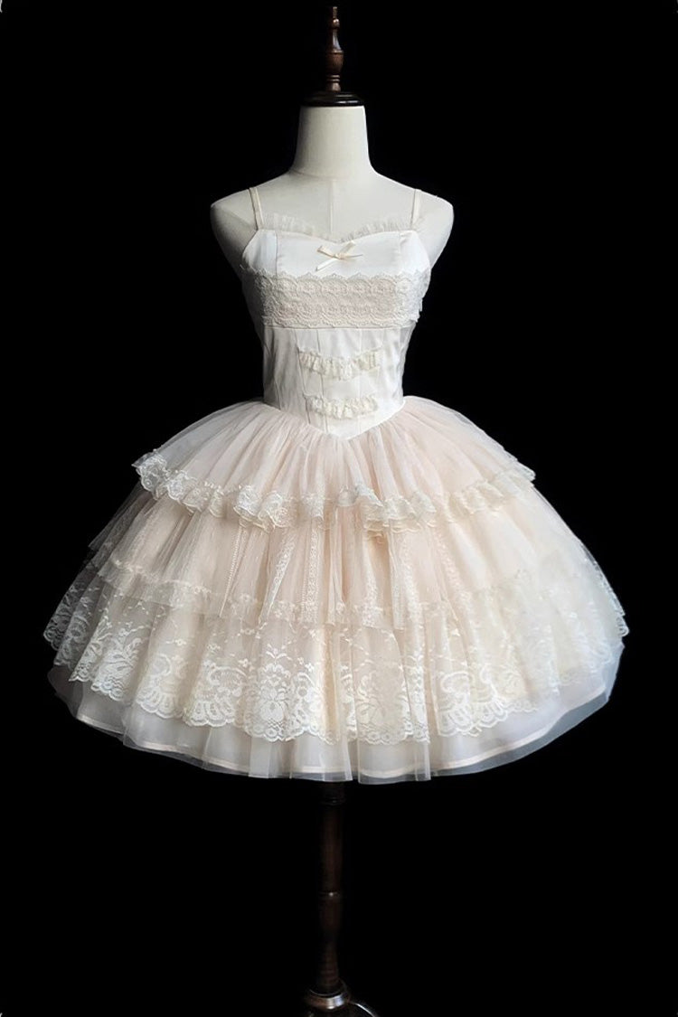 Lolita Jumper Skirt - Tower Multi-layer, Ivory, Short Version, Short Length, Embroidered - additional product view 3