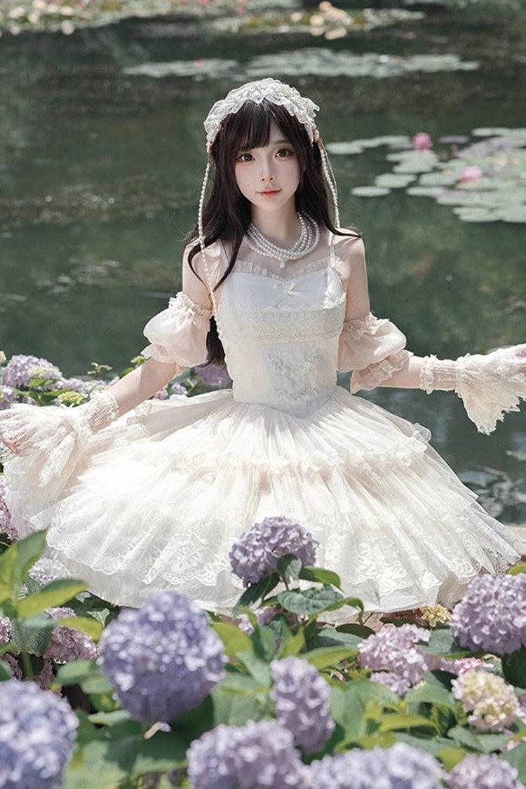 Lolita Jumper Skirt - Tower Multi-layer, Ivory, Short Version, Short Length, Embroidered - additional product view 4