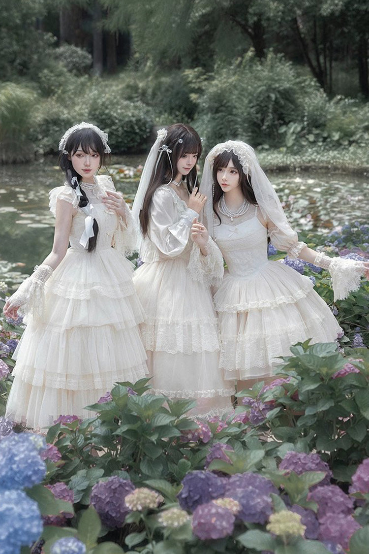 Lolita Jumper Skirt - Tower Multi-layer, Ivory, Short Version, Short Length, Embroidered - additional product view 5