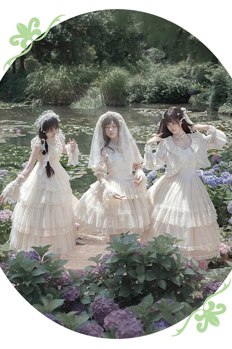 Lolita Jumper Skirt - Tower Multi-layer, Ivory, Short Version, Short Length, Embroidered - additional product view 6