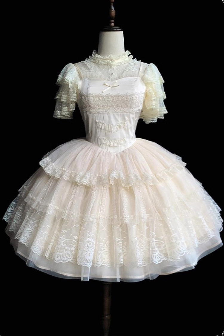 Lolita Jumper Skirt - Tower Multi-layer, Ivory, Short Version, Short Length, Embroidered - additional product view 7