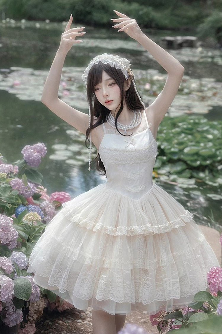 Lolita Jumper Skirt - Tower Multi-layer, Ivory, Short Version, Short Length, Embroidered - main product image