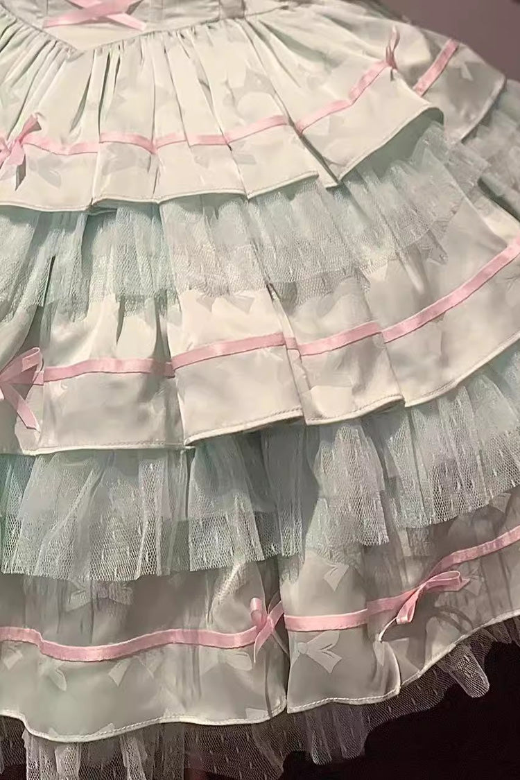 Lolita Jumper Skirt - Triple-layered, Green, Ballet-Inspired Style, Bow Detail, Lace Trim - additional product view 3