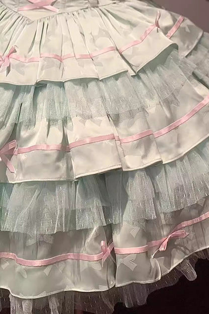 Lolita Jumper Skirt - Triple-layered, Green, Ballet-Inspired Style, Bow Detail, Lace Trim - additional product view 3