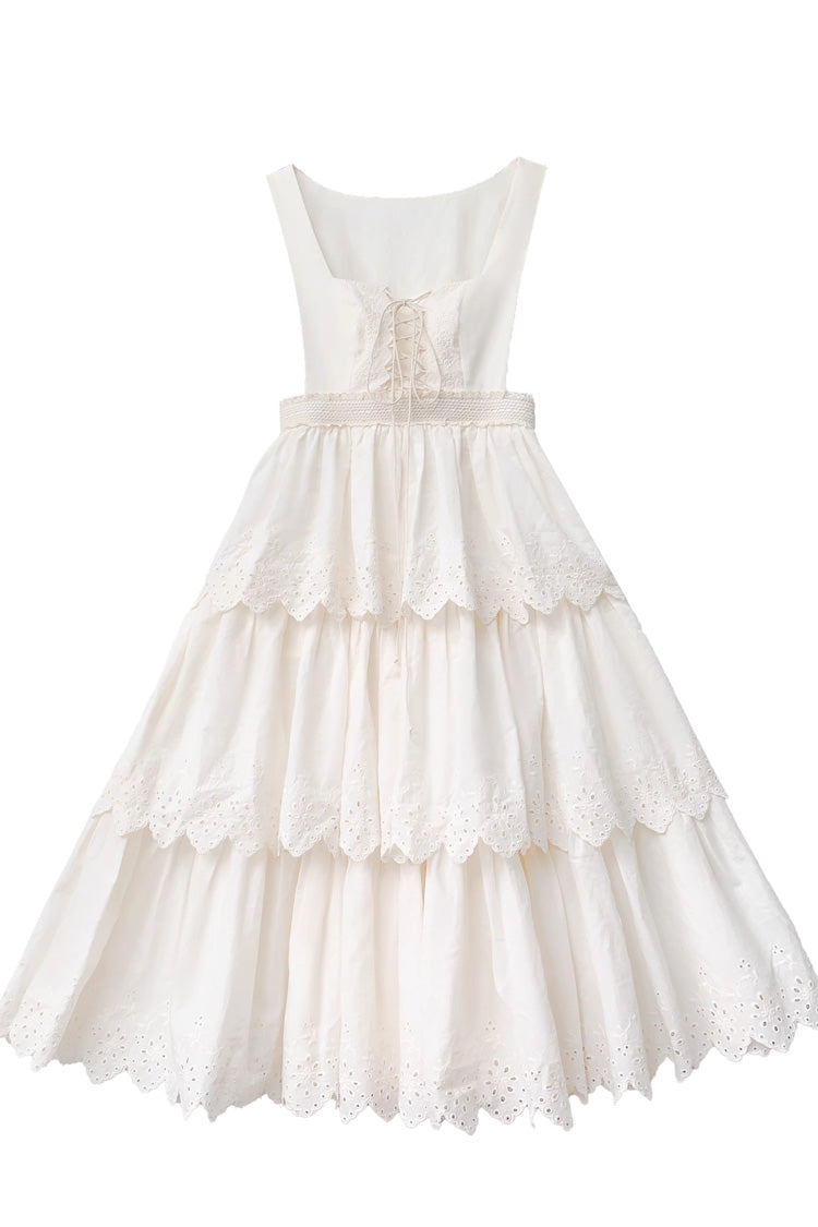 Lolita Jumper Skirt - Triple-layered Ruffle Lace-up, Ivory, Sweet Style, Lace Trim - additional product view 3