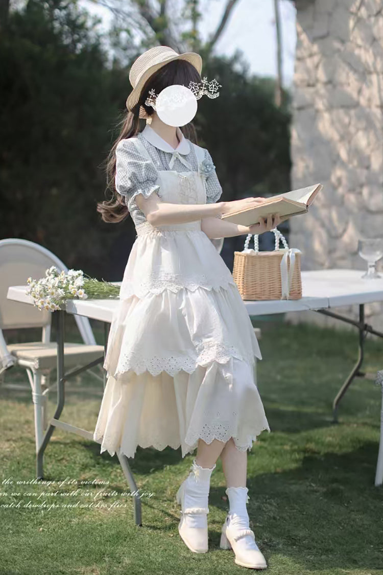 Lolita Jumper Skirt - Triple-layered Ruffle Lace-up, Ivory, Sweet Style, Lace Trim - additional product view 4
