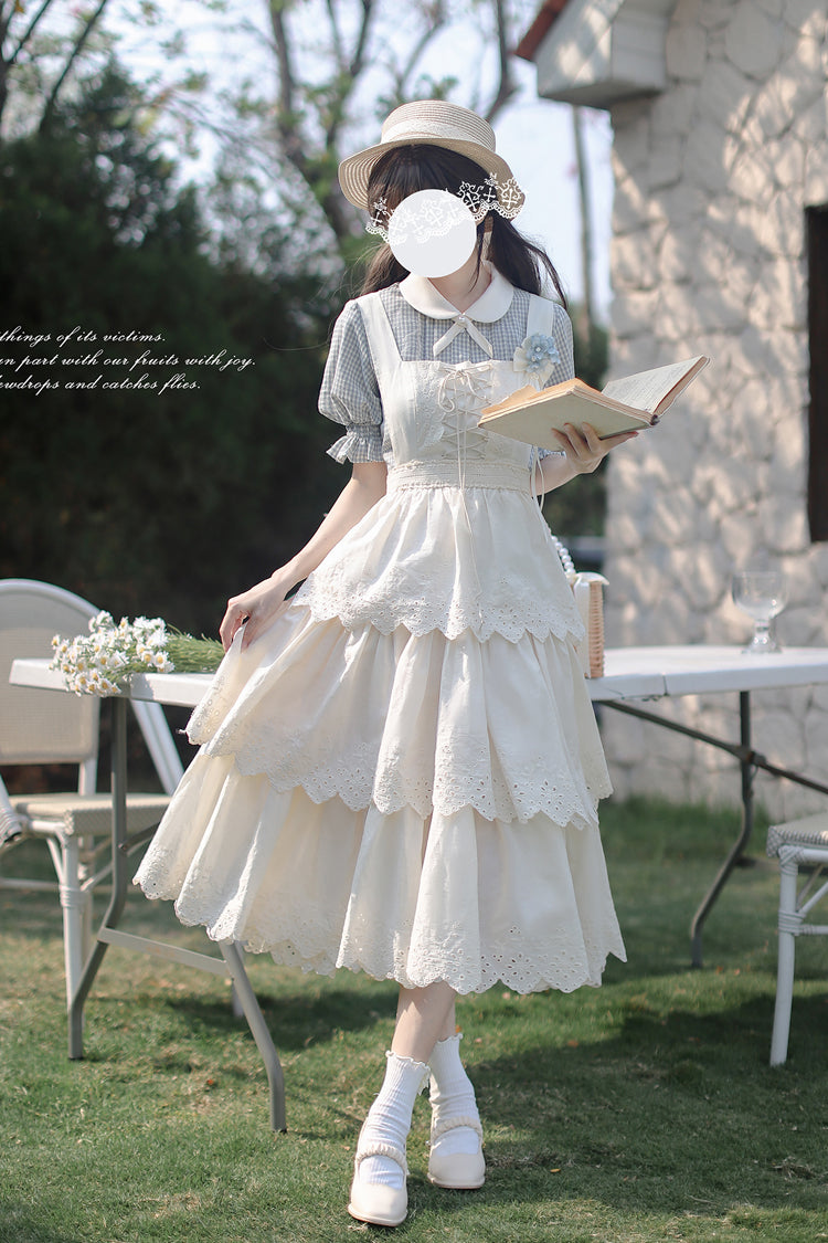 Lolita Jumper Skirt - Triple-layered Ruffle Lace-up, Ivory, Sweet Style, Lace Trim - additional product view 5