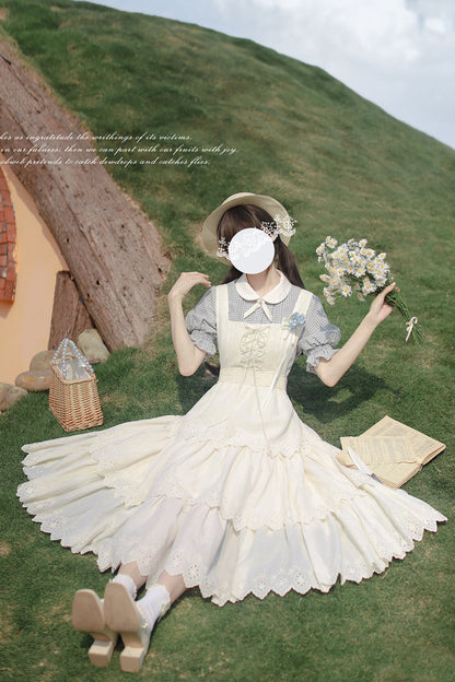 Lolita Jumper Skirt - Triple-layered Ruffle Lace-up, Ivory, Sweet Style, Lace Trim - additional product view 6