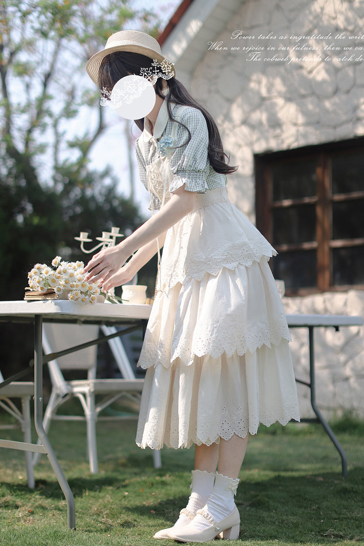 Lolita Jumper Skirt - Triple-layered Ruffle Lace-up, Ivory, Sweet Style, Lace Trim - additional product view 7